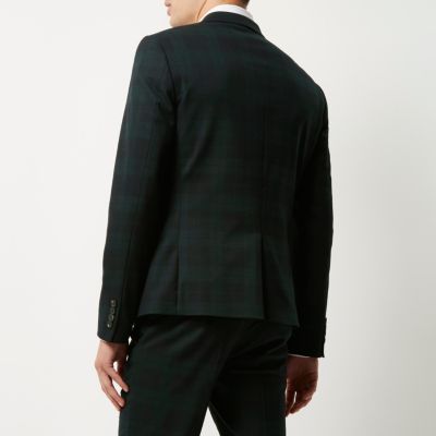 Green tartan skinny suit jacket